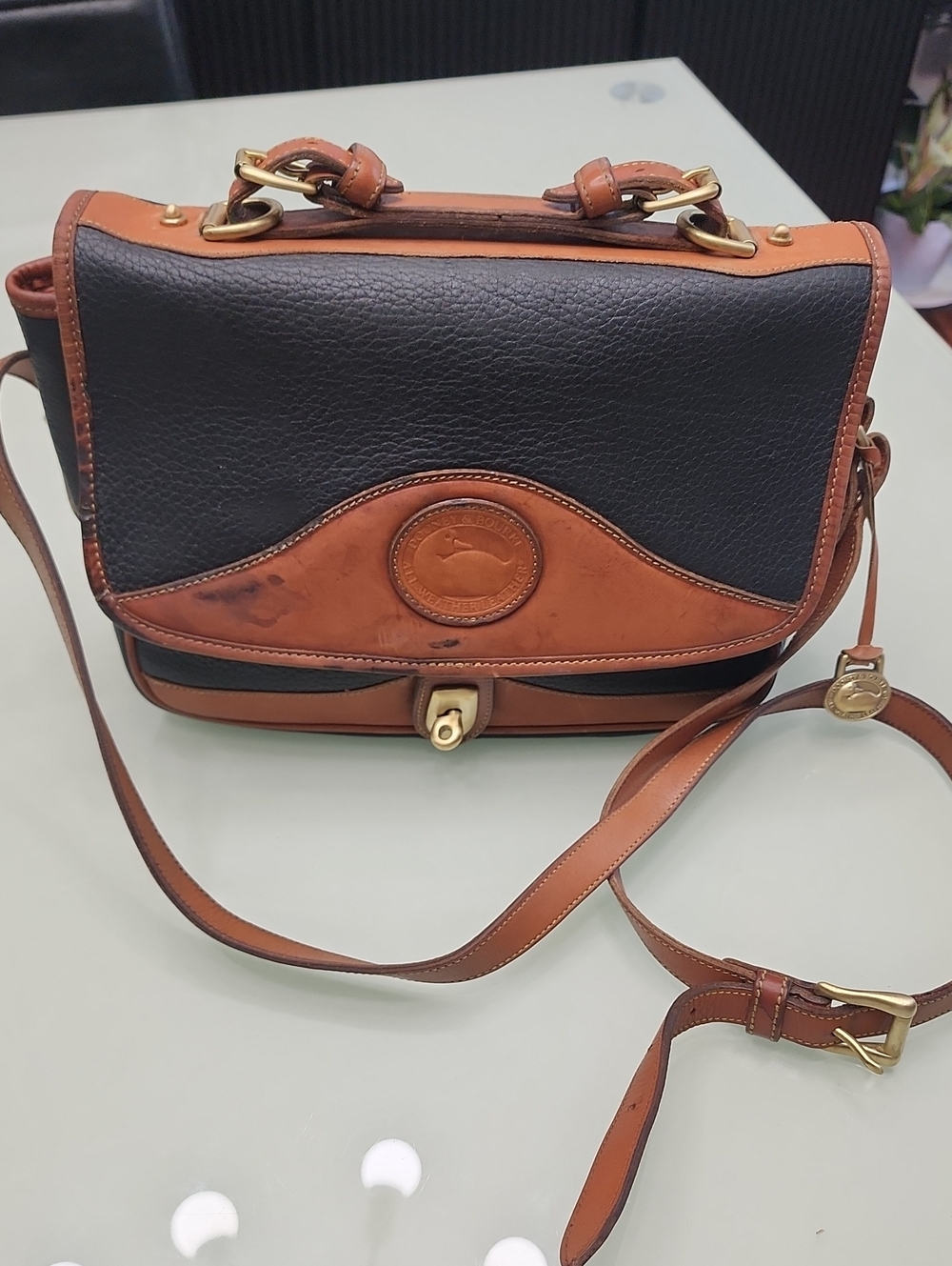 Dooney & Bourke Vintage Black and Brown Leather Crossbody Satchel